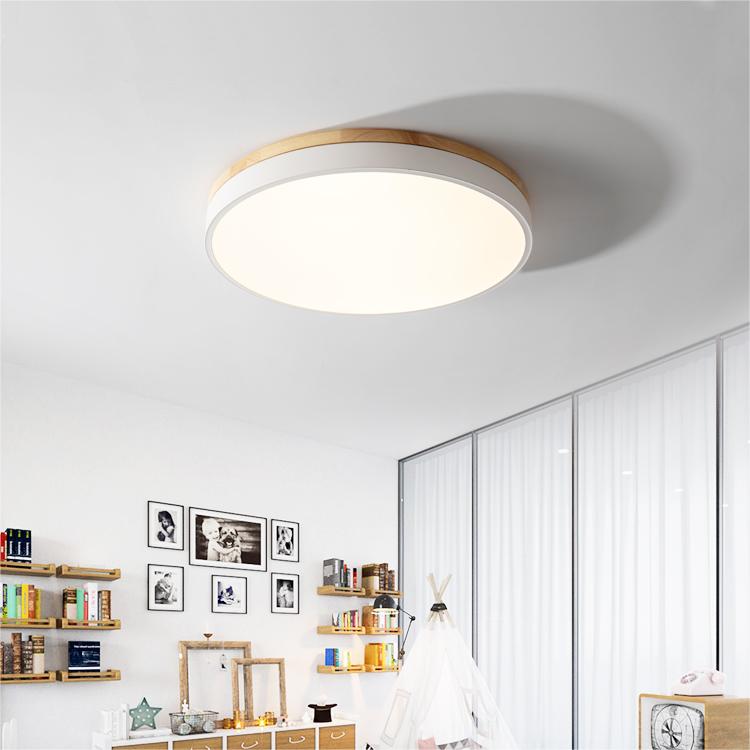 Wooden Round Shape Flush Ceiling Lights For Living Room