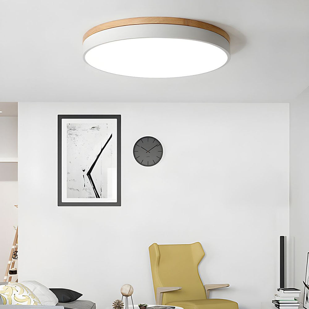 Wooden Round Shape Flush Ceiling Lights For Living Room