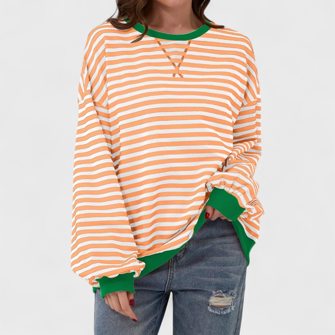 Anna - Casualna Bluza w Paski z Długim Rękawem