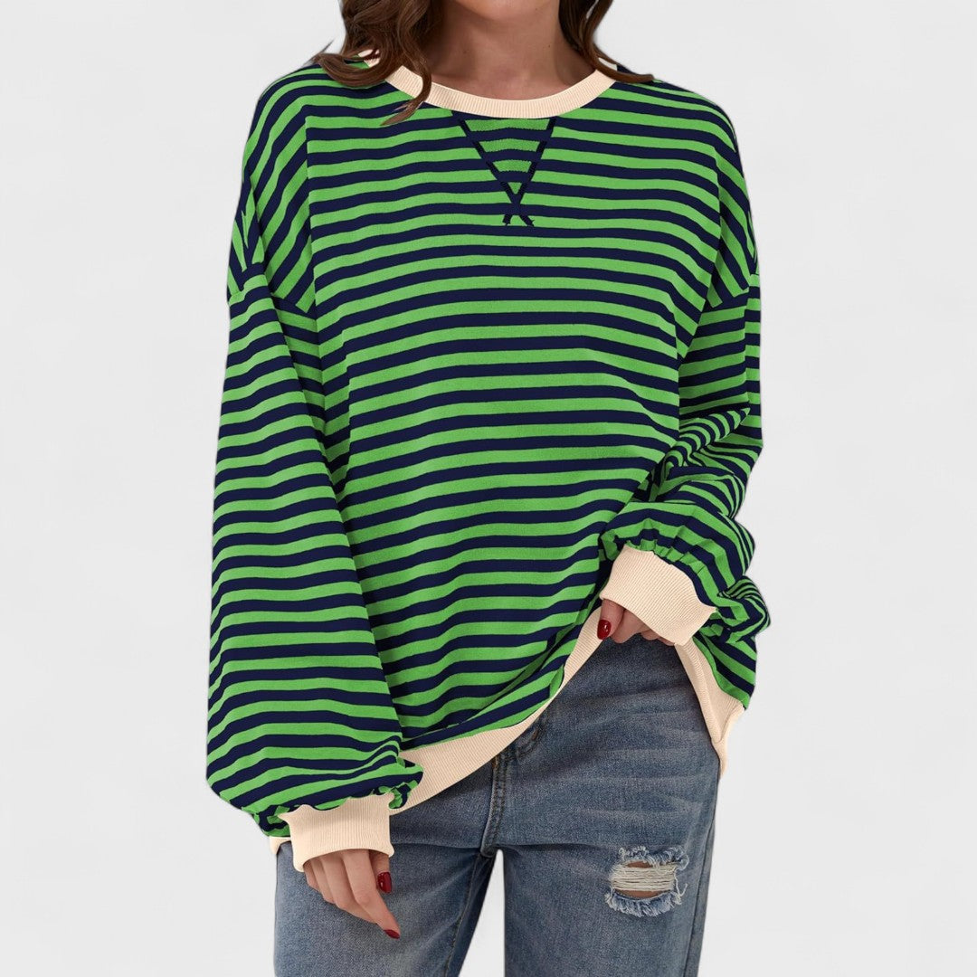 Anna - Casualna Bluza w Paski z Długim Rękawem