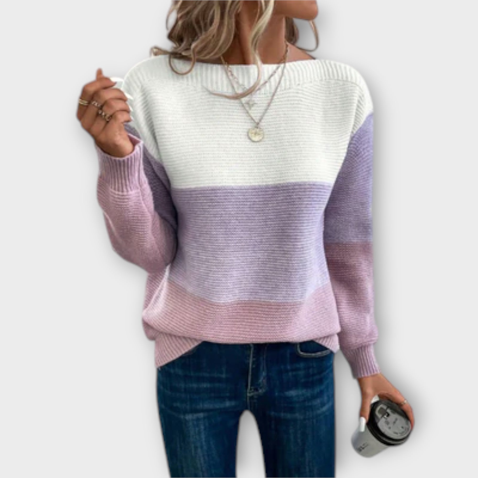 Elżbieta – Elegancki Sweter Patchwork w Trzech Kolorach