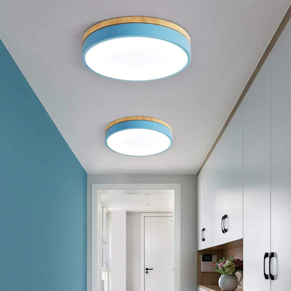 Wooden Round Shape Flush Ceiling Lights For Living Room
