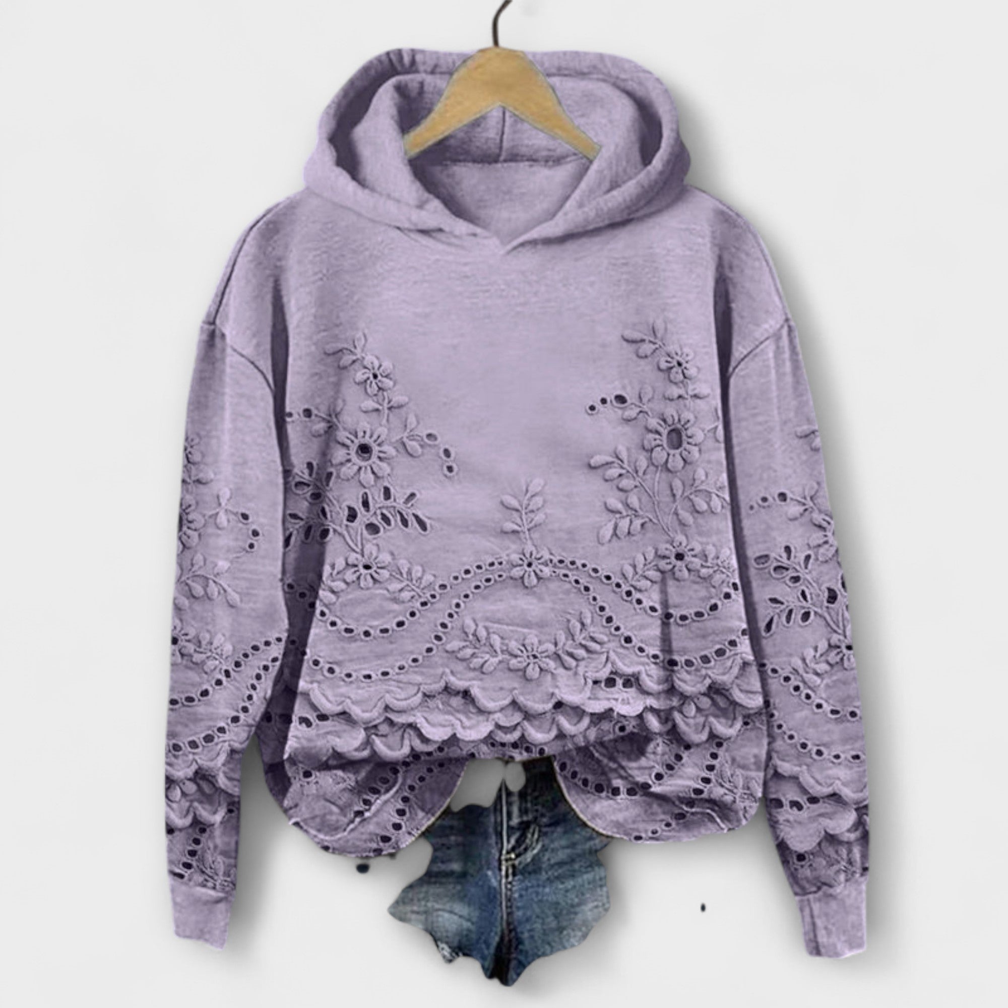 Grace – Vintage’owa bluza z kapturem z kwiatowym haftem