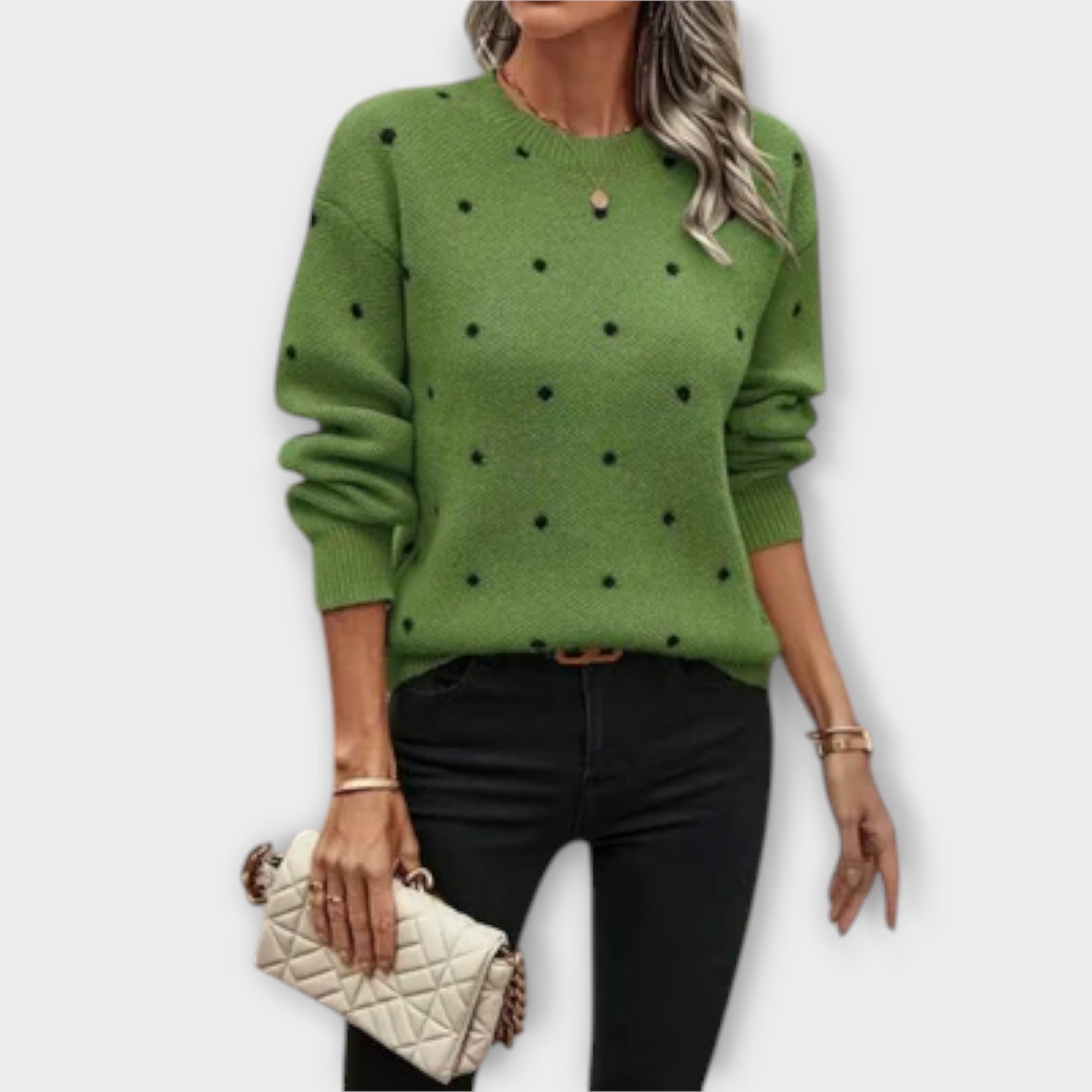 Monika – Casualny Sweter z Długim Rękawem w Wzór Kropki