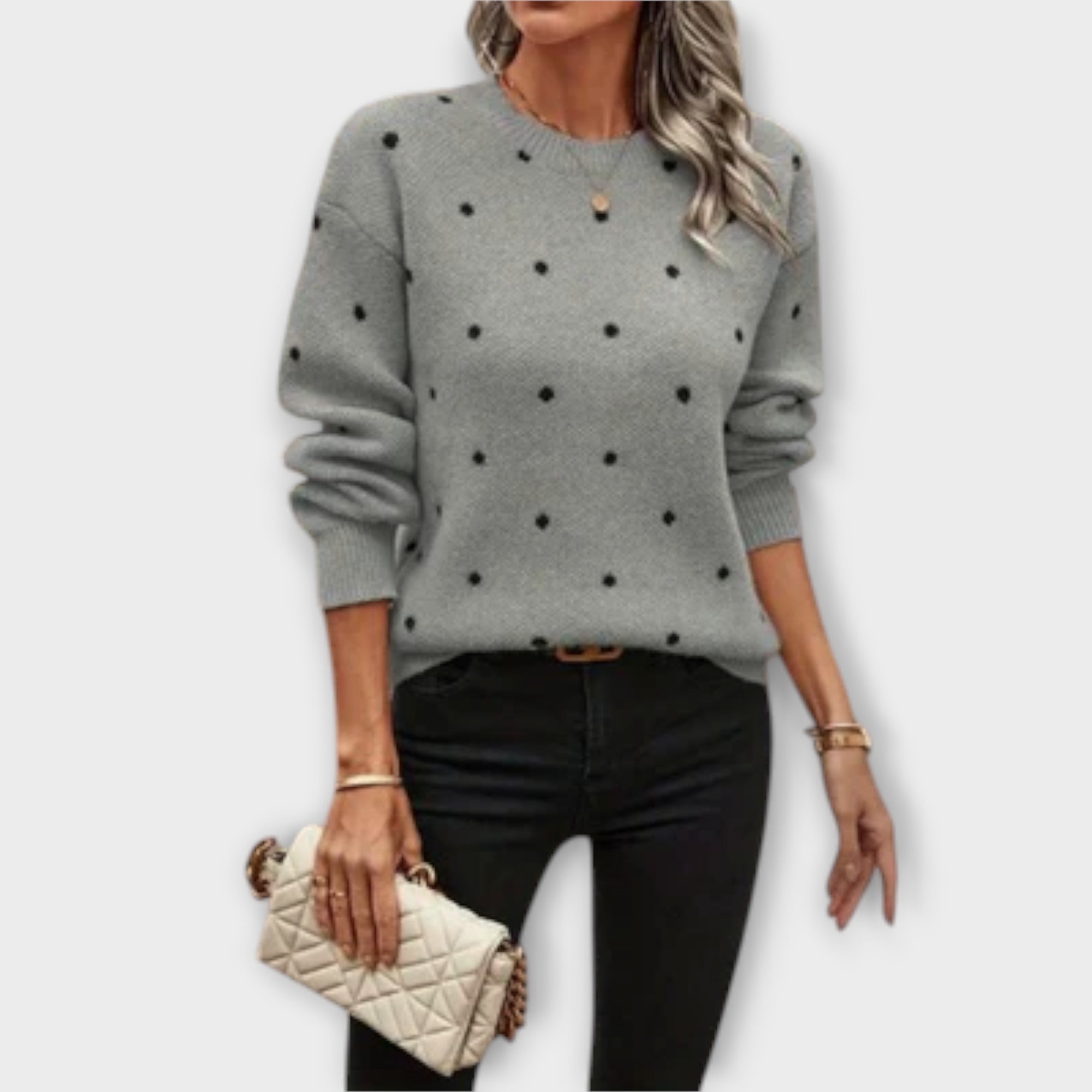Monika – Casualny Sweter z Długim Rękawem w Wzór Kropki