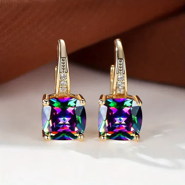 Gold Hoop Earrings with Mysterious Stones