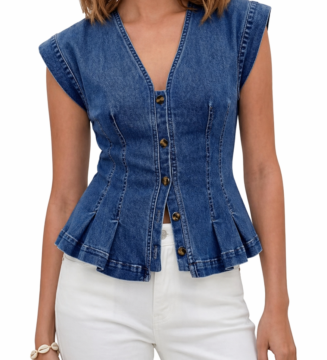 Wirginia - Top Denim z Dekoltem w Kształcie V