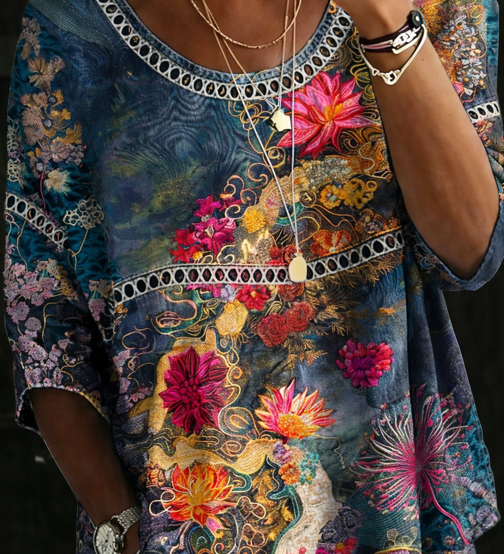 Aurelia - Bluzka z Denimu w Kwiaty Vintage