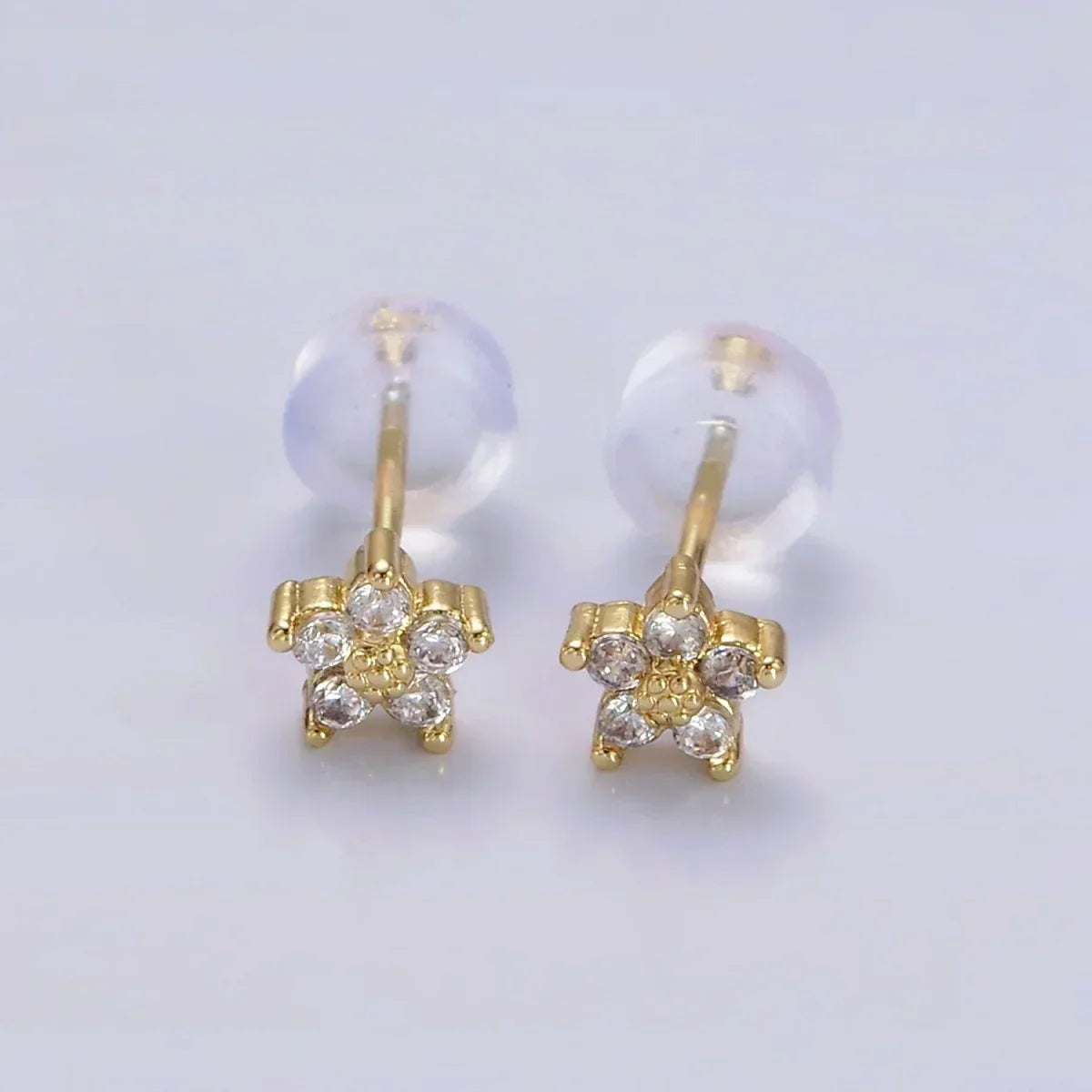 Nail Stud Earrings with Delicate Flower