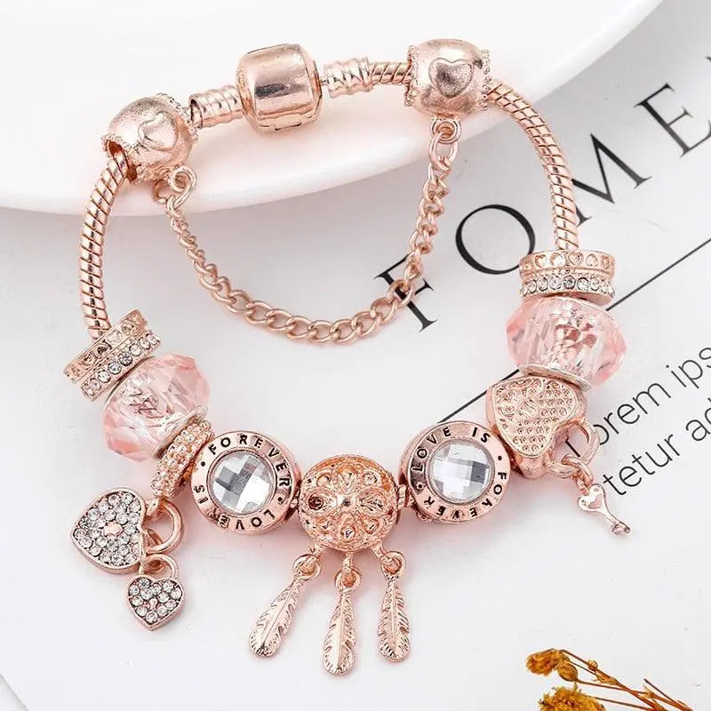 Pink Dreamcatcher Bracelet with Silver Pendants