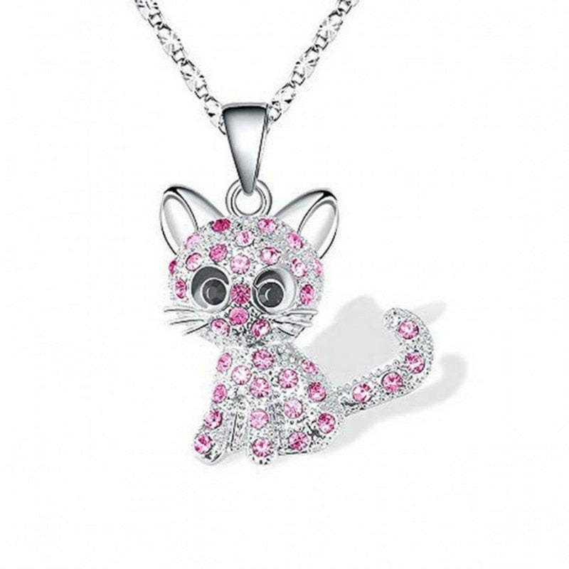 Silver Necklace with Kittens and Colourful Zirconias