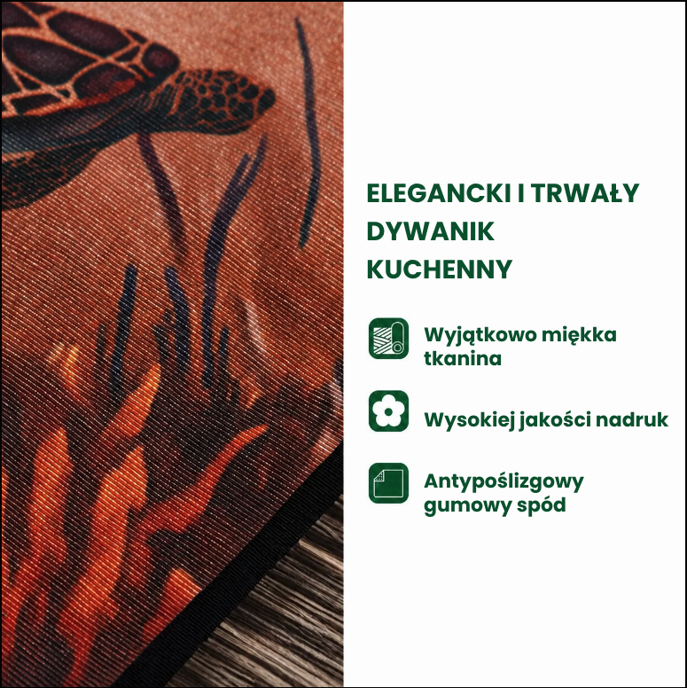 Elegancki i trwały dywanik kuchenny z antypoślizgowym gumowym spodem.