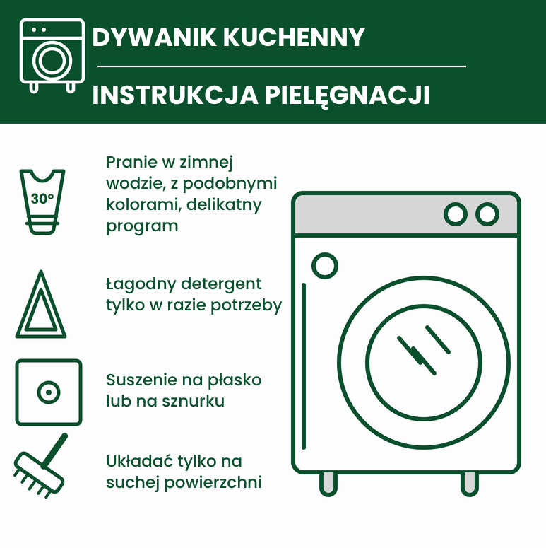 Instrukcja pielęgnacji dywanika kuchennego.