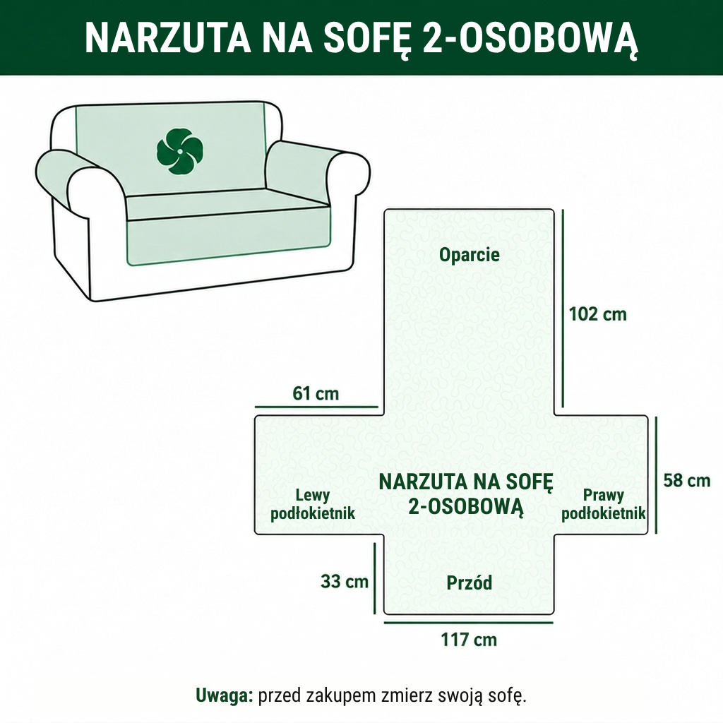 Wymiary narzuty na sofę 2-osobową.