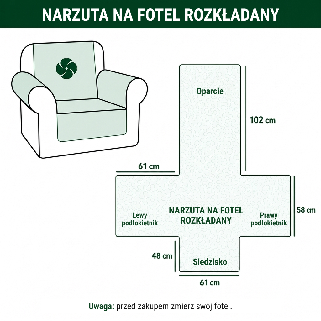 Wymiary narzuty na fotel rozkładany.