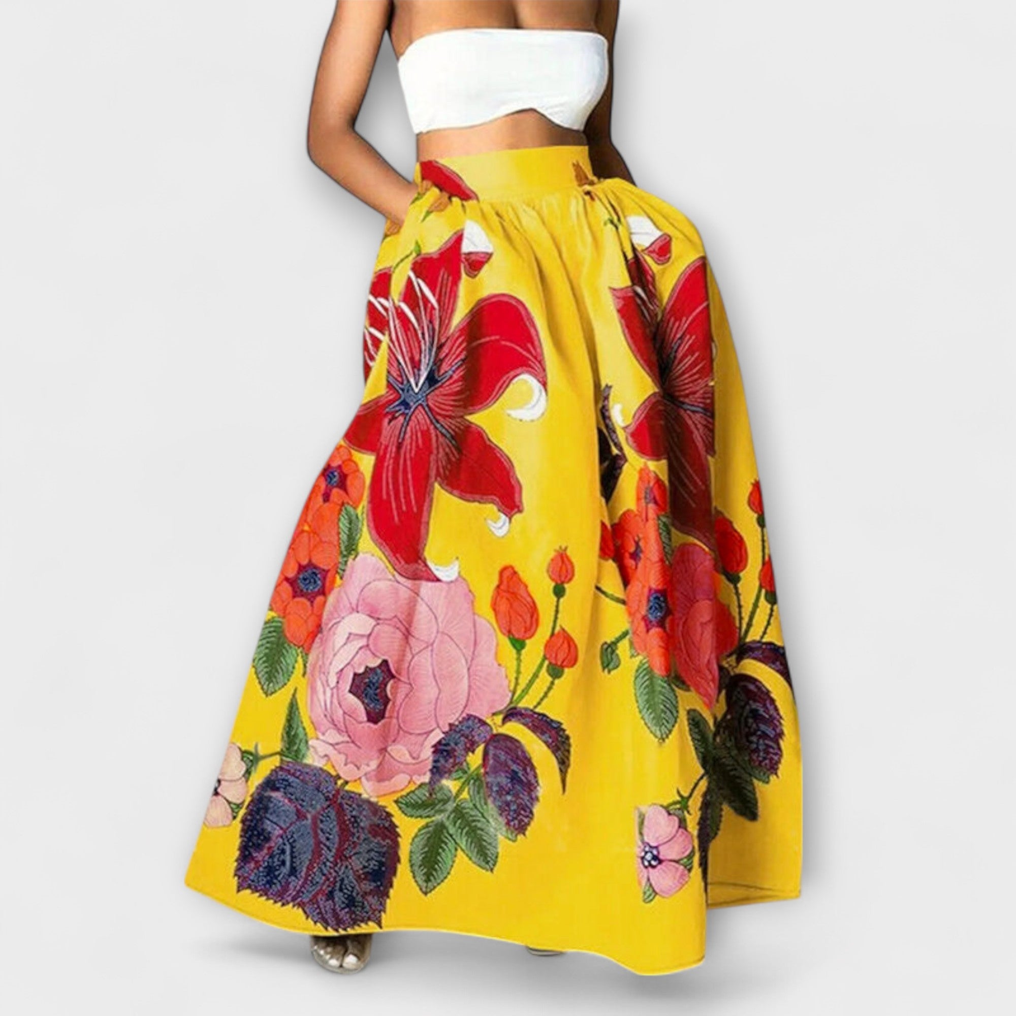 Mailin – Hochtaillierter Midirock Mit Floralem Print
