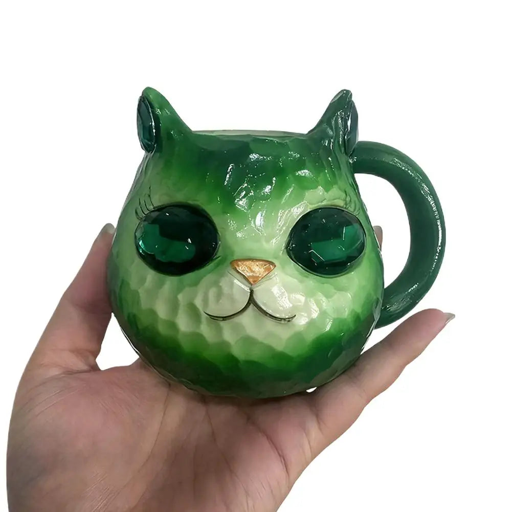 Cat Mineral Crystal Resin Mug Cute Animal Shaped Coffee Tea Cup Multi-Colour Home Decor for Dining Table Women Men