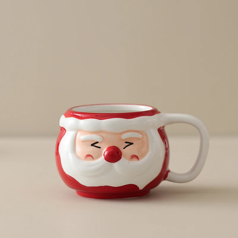 Cartoon Elk Santa Claus Coffee Drink Mug Ceramic Stacked Cups Cute Snowman Mugs Gingerbread Man Small Holiday Gifts