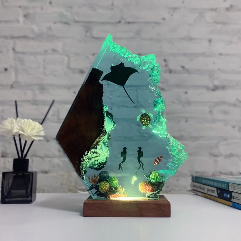 Seabed World Organism Resin Table Light Creactive Art Decoration Lamp Underwater Diving Theme Night Light  USB Charge