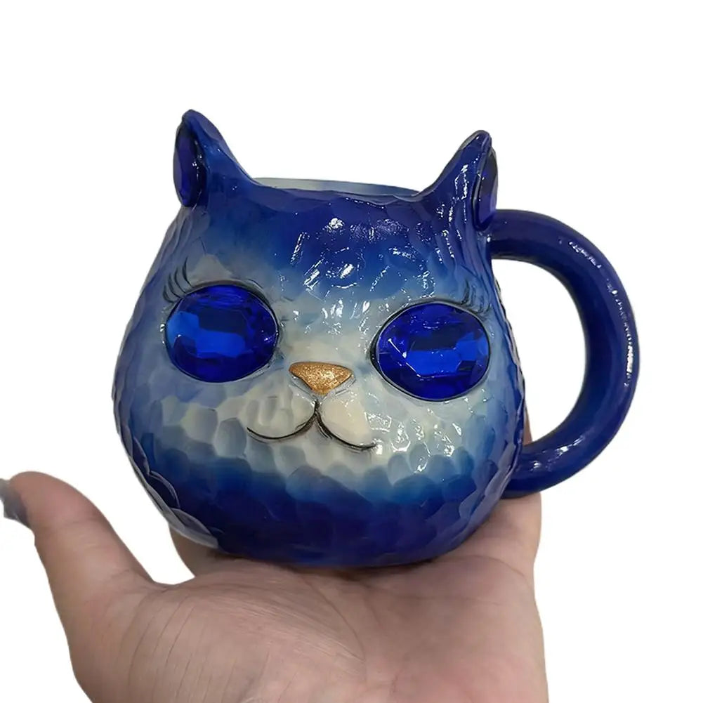 Cat Mineral Crystal Resin Mug Cute Animal Shaped Coffee Tea Cup Multi-Colour Home Decor for Dining Table Women Men