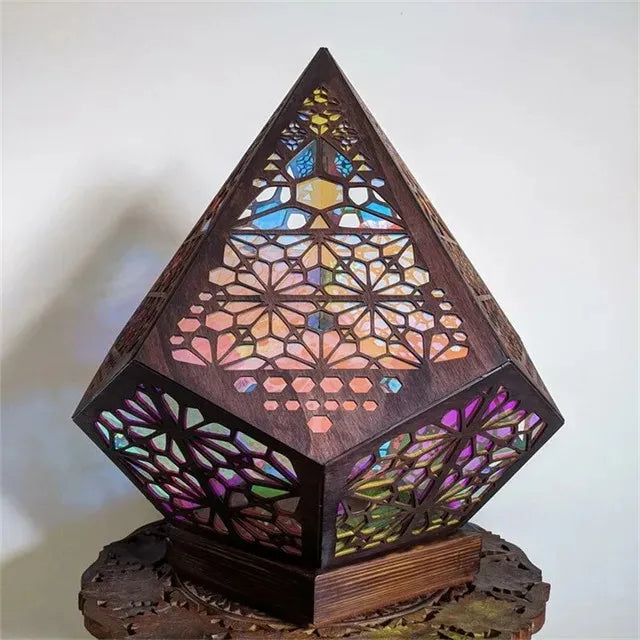 D2 Wooden Hollow Novelty Light LED Projection Night Lamp Bohemian Colorful Projector Desk Lamp Home Decor Atmosphere Lighting