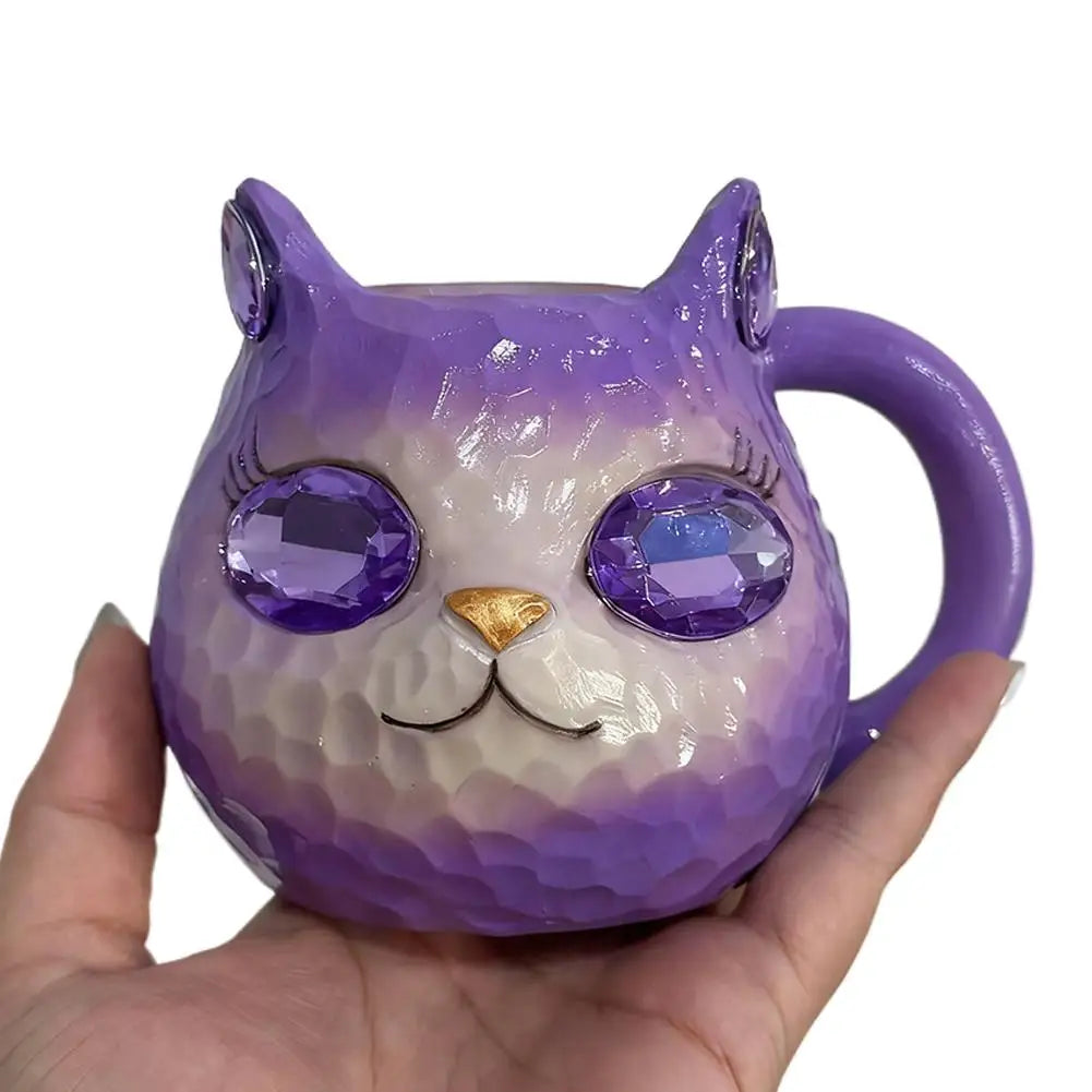Cat Mineral Crystal Resin Mug Cute Animal Shaped Coffee Tea Cup Multi-Colour Home Decor for Dining Table Women Men