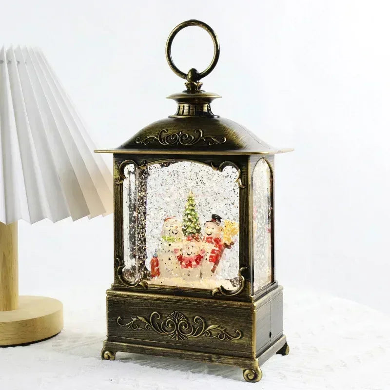 Weihnachten Schneekugel Laterne Spieluhr Wirbelnder Glitzer mit Lichtdekorationen Weihnachtsmann Spieluhr Ornamente Kinder Geschenkspielzeug