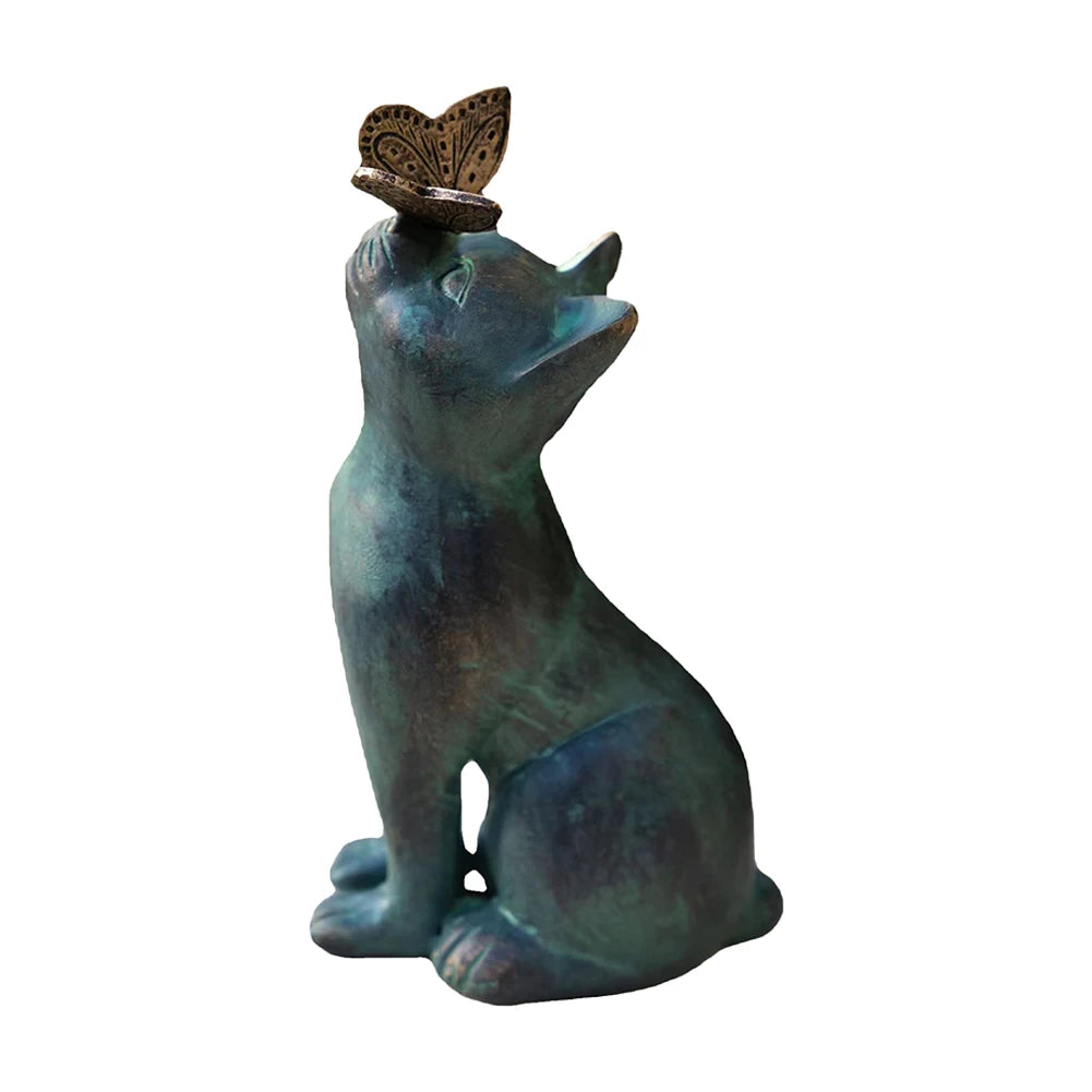 Cute Cat And Butterfly Curiosity Garden Statue Gothic Kitten Decoration Magic Cat Statue Resin Craft Outdoor Ornament