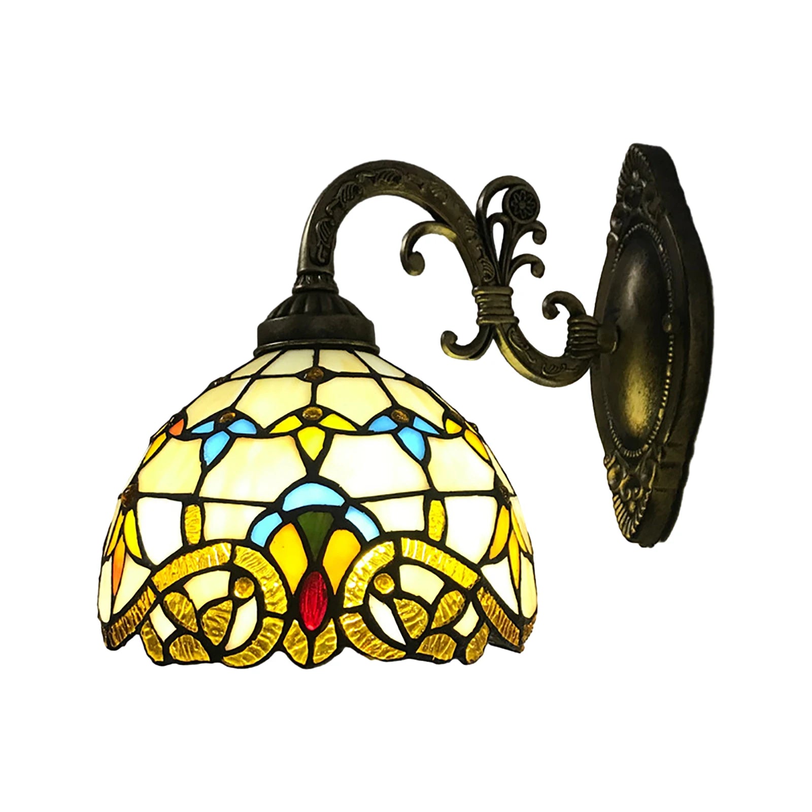 Tiffany Style Wall Sconce Stained Glass Shade Wall Lamp Indoor Lighting Fixture,Stained Glass Vintage Antique Light for Bedroom