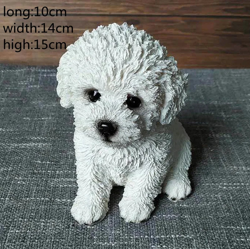 Cute Bichon Frise Simulation Sculpture Decoration Puppy Pet Model Home Room Decoration Resin Crafts Bedroom Entrance Decoration