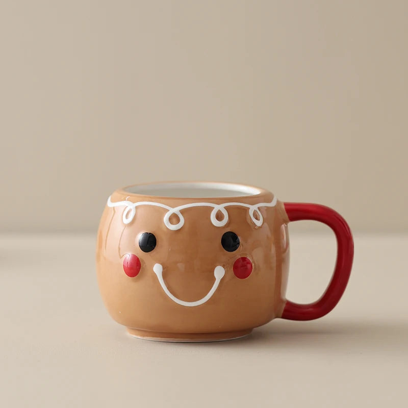 Cartoon Elk Santa Claus Coffee Drink Mug Ceramic Stacked Cups Cute Snowman Mugs Gingerbread Man Small Holiday Gifts