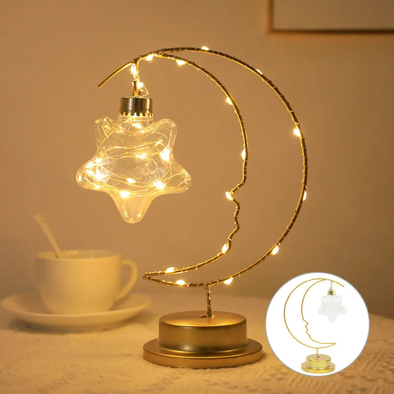 2025 Home Decoration Star Designed LED Light Moon Shape Indoor Ornament Small LED Night Lamp Heart Iron Material for gift
