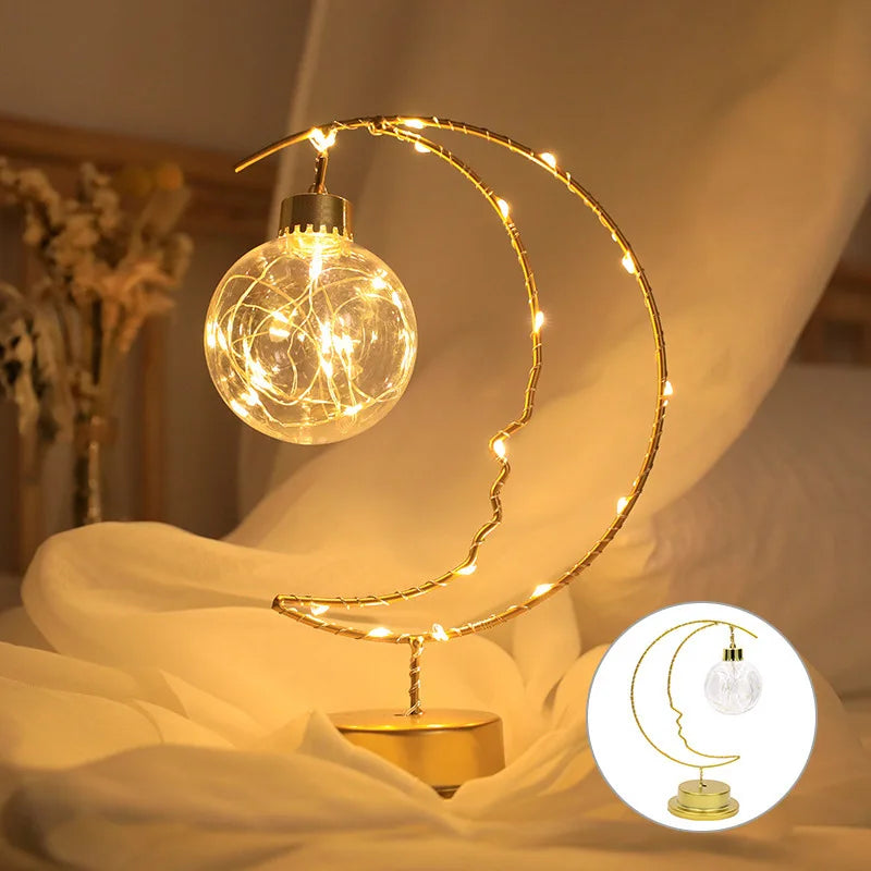 2025 Home Decoration Star Designed LED Light Moon Shape Indoor Ornament Small LED Night Lamp Heart Iron Material for gift