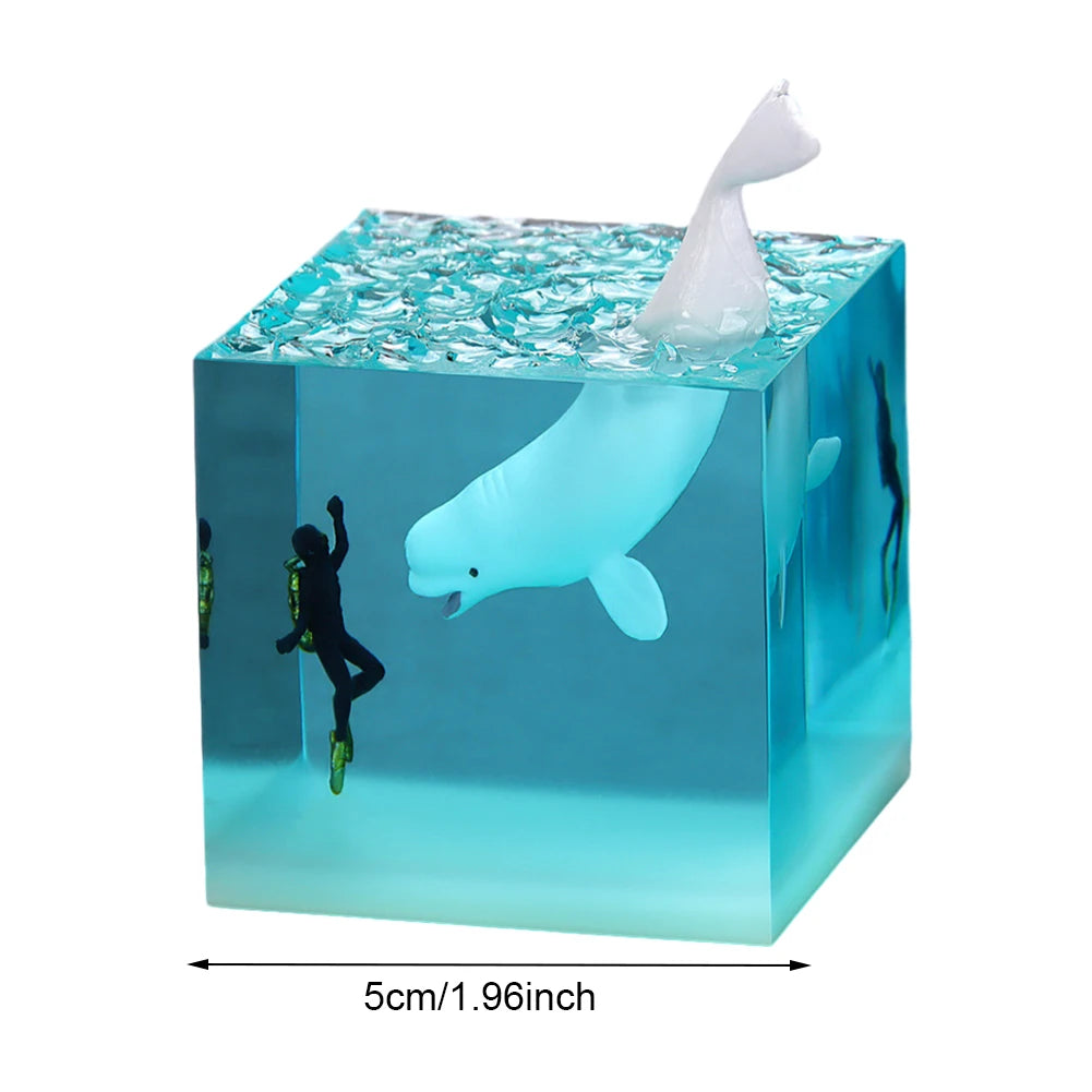 Ocean Shark Diver Decoration Gift Whale Epoxy Resin Desktop Lamp Luminous Toy LED Night Light Home for Desktop Bookshelf