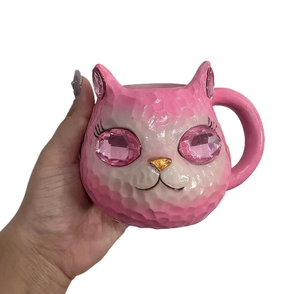Cat Mineral Crystal Resin Mug Cute Animal Shaped Coffee Tea Cup Multi-Colour Home Decor for Dining Table Women Men
