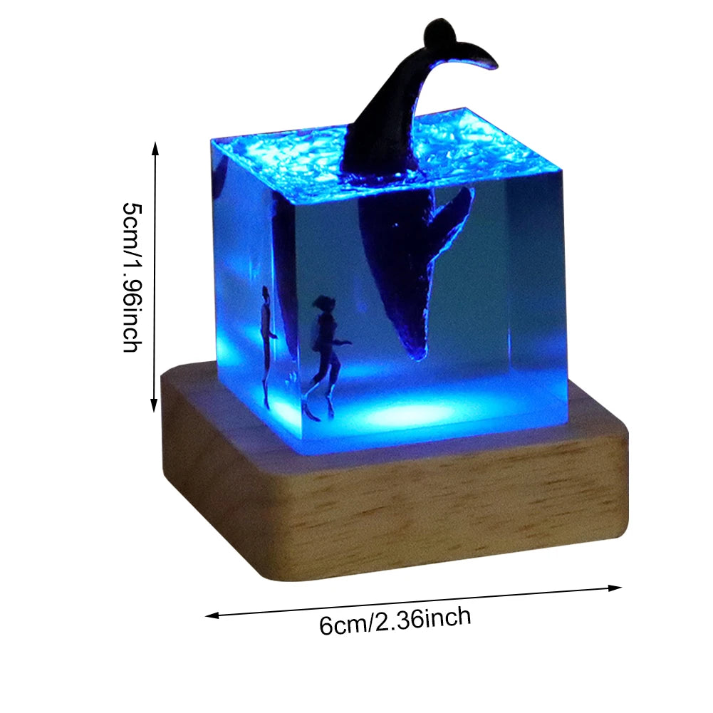 Ocean Shark Diver Decoration Gift Whale Epoxy Resin Desktop Lamp Luminous Toy LED Night Light Home for Desktop Bookshelf