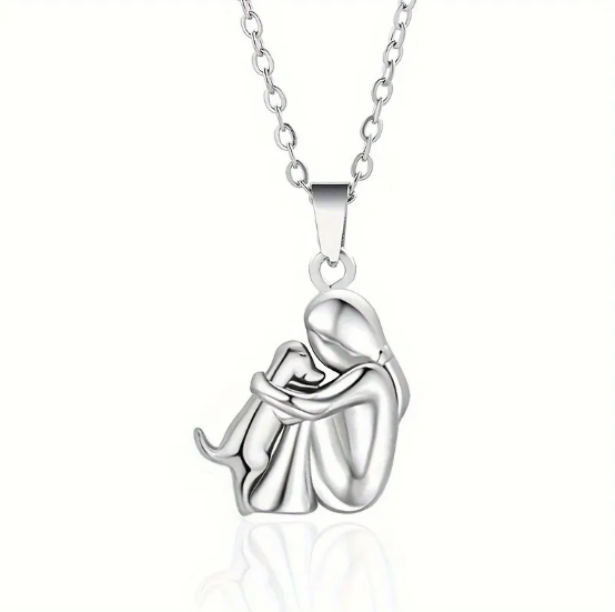 Necklace with Girl and Dog Embraced