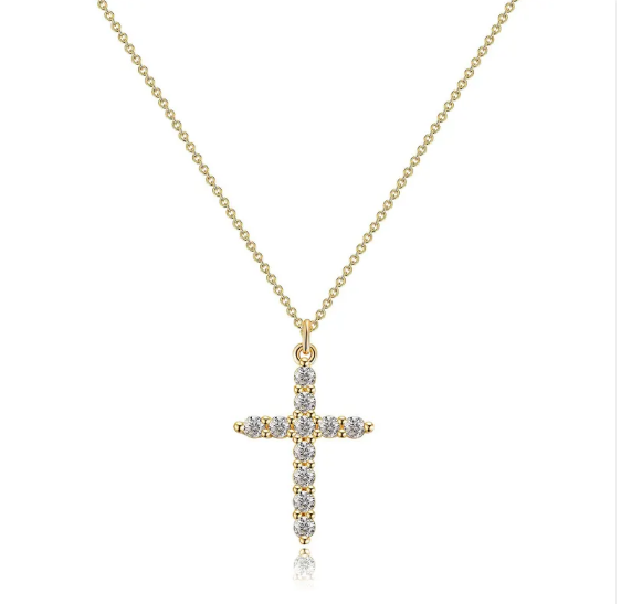 Necklace with Cross and Diamond Crown