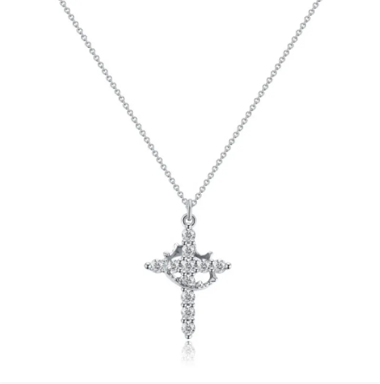Necklace with Cross and Diamond Crown