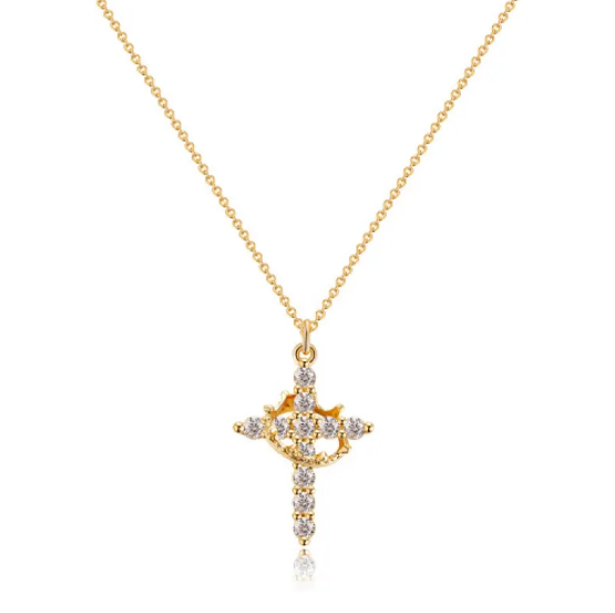 Necklace with Cross and Diamond Crown