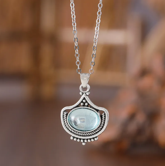Vintage Necklace and Earring Set with Blue Oval Gemstones