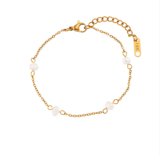 Pearl Necklace and Bracelet Set in Stainless Steel