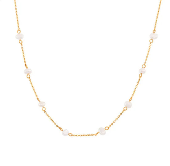 Pearl Necklace and Bracelet Set in Stainless Steel