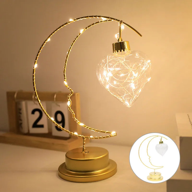 2025 Home Decoration Star Designed LED Light Moon Shape Indoor Ornament Small LED Night Lamp Heart Iron Material for gift