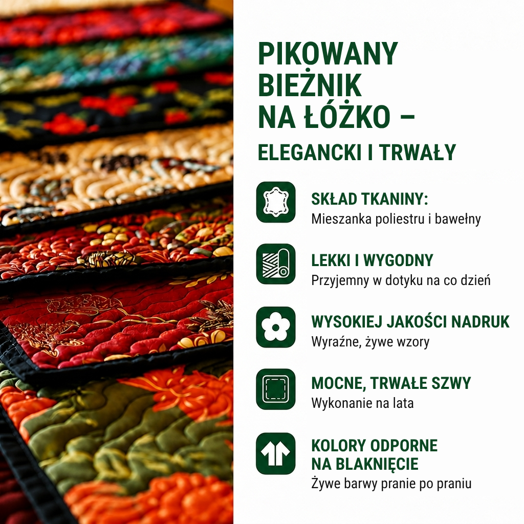 Pikowany bieżnik na łóżko – elegancki i trwały.