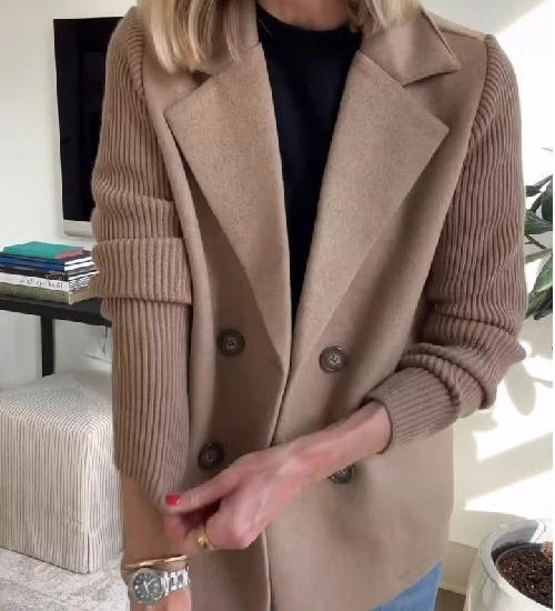 Joanna - Elegancka Kurtka z Dzianinowymi Rękawami