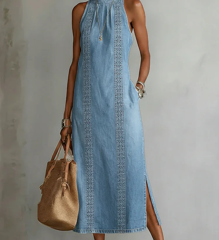 Julia - Sukienka Dżinsowa z Koronką w Stylu Retro