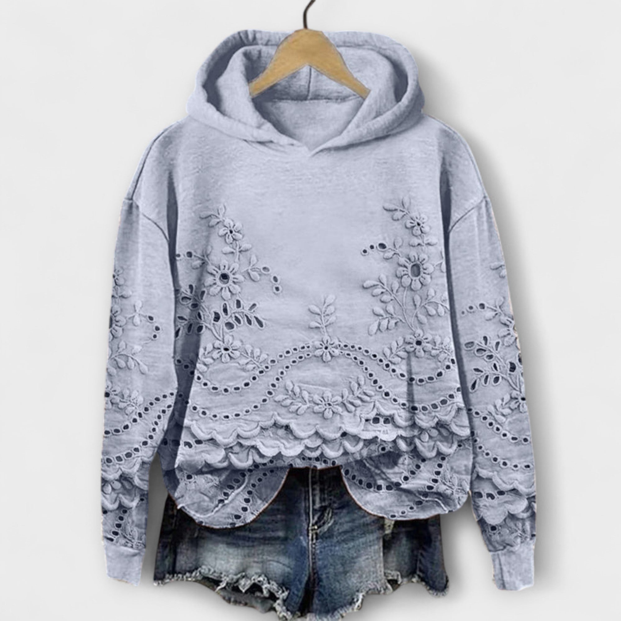 Grace – Vintage’owa bluza z kapturem z kwiatowym haftem