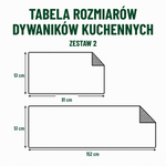 Tabela rozmiarów dywaników kuchennych – zestaw 2 w centymetrach.