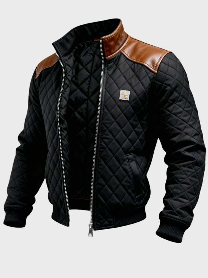 Adrian - Czarna kurtka matelassée z skórzanymi ramionami